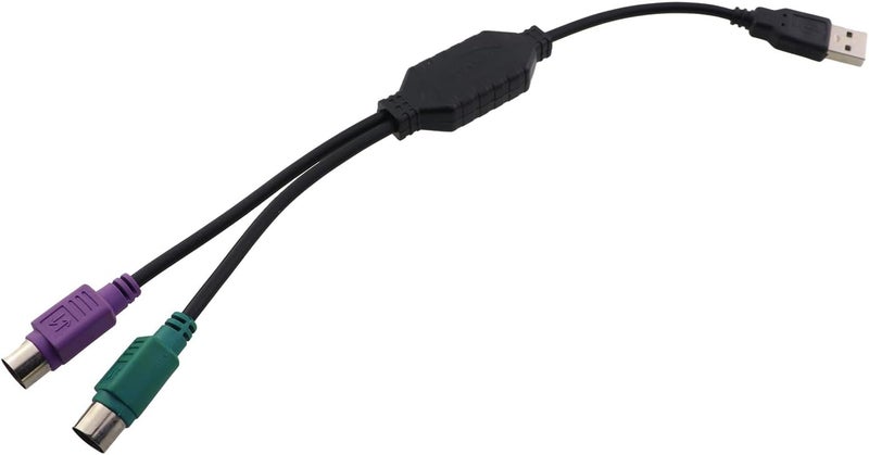 CTWHA USB to PS2 Adapter Cable Keyboard and Mouse Interface Connection Cable Built-in USB Controller Two PS2 Female Ports Purple for Keyboard Green for Mouse Used in Laptop Computers - Image 1